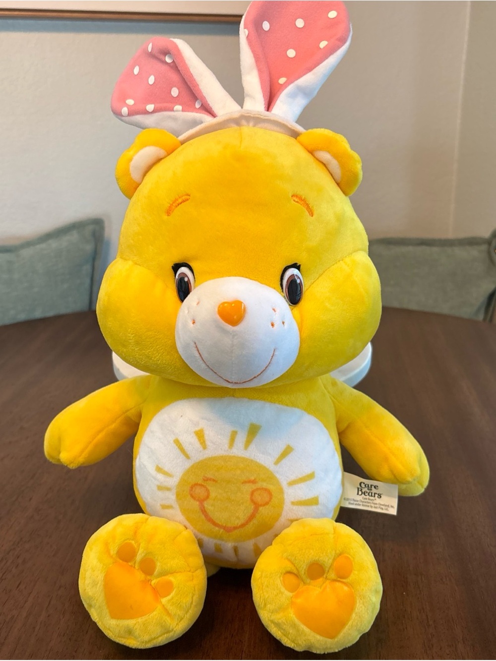 Care Bears Yellow Sunny Plush with Pink Polka-Dot Bunny Ears